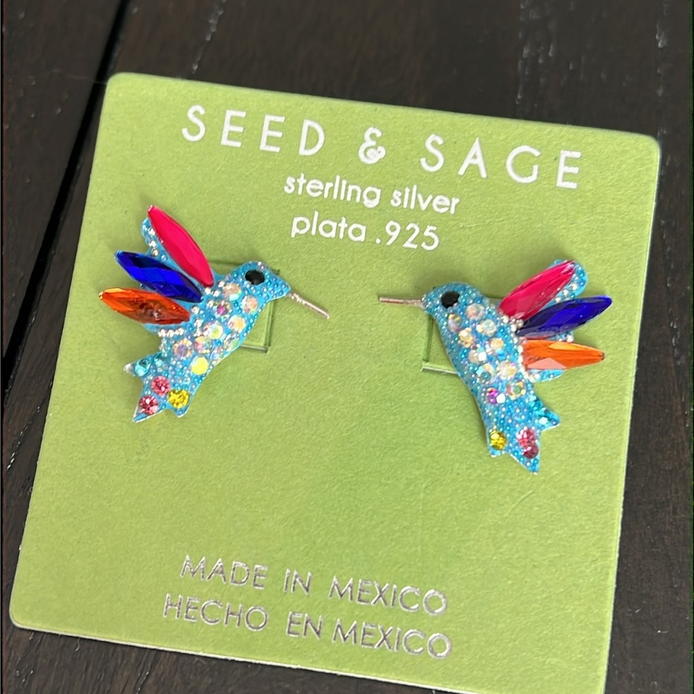 Seed & Sage Sterling Silver Hummingbird Earrings - Picture 1 of 5